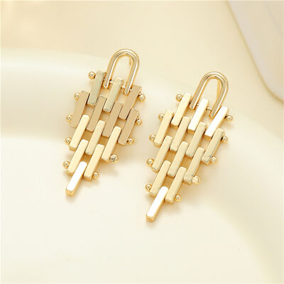quality Trendy Stud Earring 14K Gold Plated Geometric Trapezoidal Cuban Link Chain Design Big 925 Silver Earrings for Women Girls factory