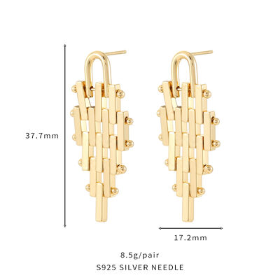 quality Trendy Stud Earring 14K Gold Plated Geometric Trapezoidal Cuban Link Chain Design Big 925 Silver Earrings for Women Girls factory