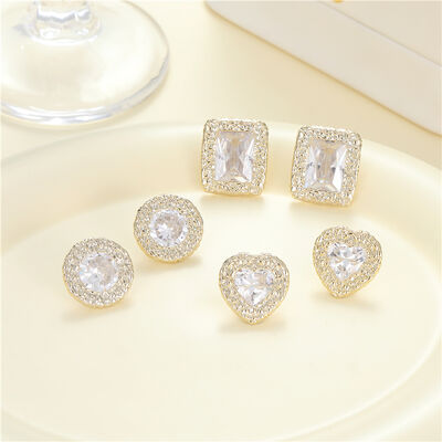 quality Wholesale 14K Gold Plated Brass Earring Trendy Inlaid Zircon Heart Square Round Shape Stud Earrings for Women factory