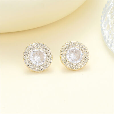 quality Wholesale 14K Gold Plated Brass Earring Trendy Inlaid Zircon Heart Square Round Shape Stud Earrings for Women factory