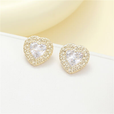 quality Wholesale 14K Gold Plated Brass Earring Trendy Inlaid Zircon Heart Square Round Shape Stud Earrings for Women factory