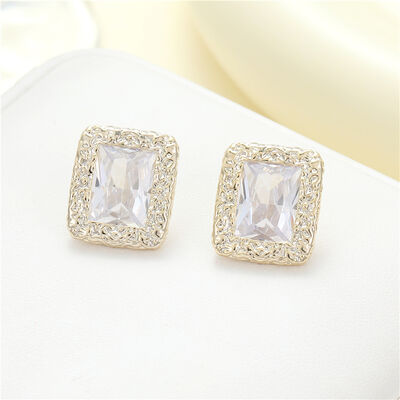 quality Wholesale 14K Gold Plated Brass Earring Trendy Inlaid Zircon Heart Square Round Shape Stud Earrings for Women factory