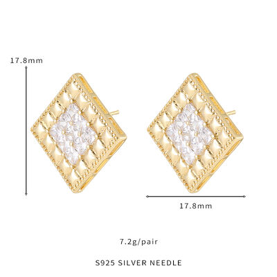 quality Jiexing Trendy Waffle Earrings 5A Zircon High Quality Women Earrings Square S925 Silver Needle Stud Earrings factory