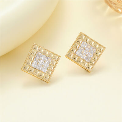 quality Jiexing Trendy Waffle Earrings 5A Zircon High Quality Women Earrings Square S925 Silver Needle Stud Earrings factory