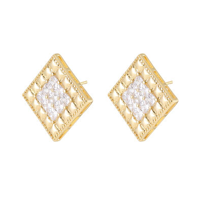 quality Jiexing Trendy Waffle Earrings 5A Zircon High Quality Women Earrings Square S925 Silver Needle Stud Earrings factory