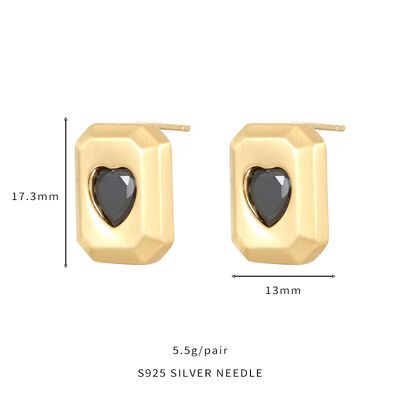 quality Wholesale Korean Style Trendy Brushed Effect Brass Square Heart CZ Stud Earrings High Quality Gold Silver Plating for Women factory