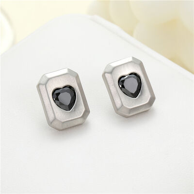 quality Wholesale Korean Style Trendy Brushed Effect Brass Square Heart CZ Stud Earrings High Quality Gold Silver Plating for Women factory