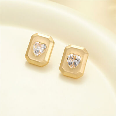 quality Wholesale Korean Style Trendy Brushed Effect Brass Square Heart CZ Stud Earrings High Quality Gold Silver Plating for Women factory