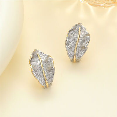 quality Hot Selling Fashion Two Tone Plated Feather Hypoallergenic Silver Pin Stud Earrings Women Birthdays Parties Anniversaries Gift factory