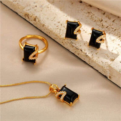 quality Wholesale Trendy Brass 14K Gold Plated Earrings Rings Necklaces Sets Three Pieces Set Jewelries factory