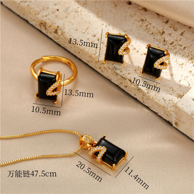 quality Wholesale Trendy Brass 14K Gold Plated Earrings Rings Necklaces Sets Three Pieces Set Jewelries factory