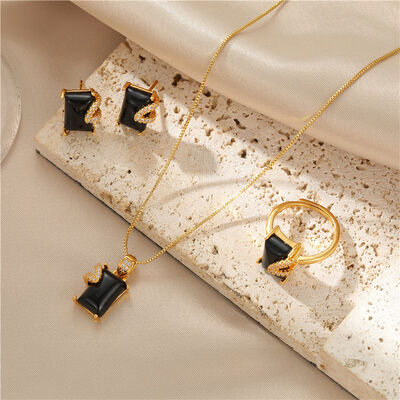 quality Wholesale Trendy Brass 14K Gold Plated Earrings Rings Necklaces Sets Three Pieces Set Jewelries factory