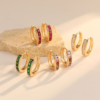 quality Wholesale Brass 14K Gold Plated Colorful Zircon Hoop Earring Hot Selling Round Shape Green White CZ Hoop Loop Earrings for Women factory