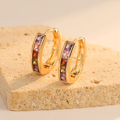 quality Wholesale Brass 14K Gold Plated Colorful Zircon Hoop Earring Hot Selling Round Shape Green White CZ Hoop Loop Earrings for Women factory