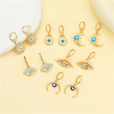 quality 14K Gold Enamel Evil Eye Vintage Pearl Sun Moon Micropaved Zircon Statement Huggie Hoop Earrings Jewelry factory