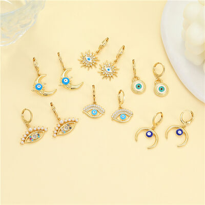 quality 14K Gold Enamel Evil Eye Vintage Pearl Sun Moon Micropaved Zircon Statement Huggie Hoop Earrings Jewelry factory