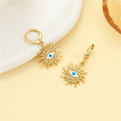 quality 14K Gold Enamel Evil Eye Vintage Pearl Sun Moon Micropaved Zircon Statement Huggie Hoop Earrings Jewelry factory
