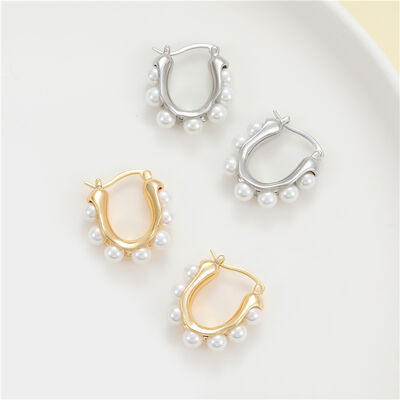 quality Fashion Jewelry Lovely Trendy Hoop Loop Earring White Pearl Round Shape Design Earrings for Women factory