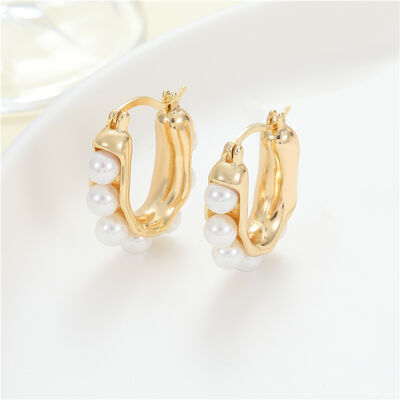 quality Fashion Jewelry Lovely Trendy Hoop Loop Earring White Pearl Round Shape Design Earrings for Women factory