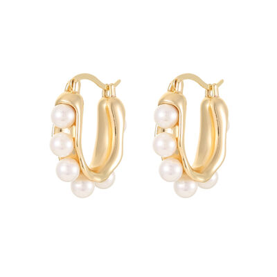 quality Fashion Jewelry Lovely Trendy Hoop Loop Earring White Pearl Round Shape Design Earrings for Women factory