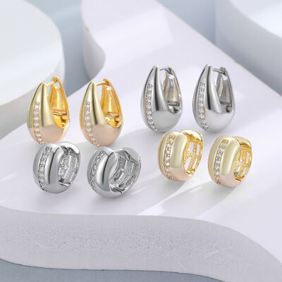 quality Popular 14K Gold Plated Brass Teardrop Shaped Zircon Round Huggie Earring Simple Versatile Elegant Women's Jewelry Hoop Earrings factory