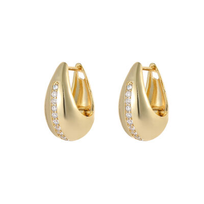 quality Popular 14K Gold Plated Brass Teardrop Shaped Zircon Round Huggie Earring Simple Versatile Elegant Women's Jewelry Hoop Earrings factory