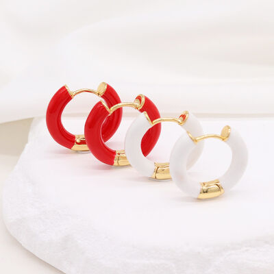 quality New Colorful Enamel Fashion Jewelry Earrings Holiday Style Brass 18K Gold Plated Red and White Enamel Women's Hoop Earring factory