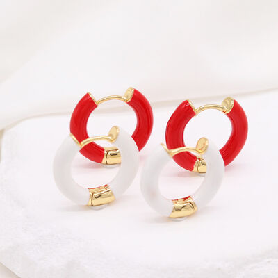 quality New Colorful Enamel Fashion Jewelry Earrings Holiday Style Brass 18K Gold Plated Red and White Enamel Women's Hoop Earring factory