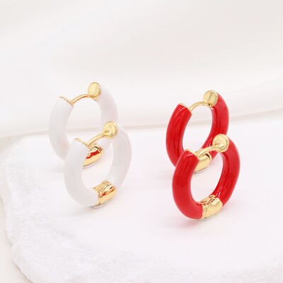 quality New Colorful Enamel Fashion Jewelry Earrings Holiday Style Brass 18K Gold Plated Red and White Enamel Women's Hoop Earring factory