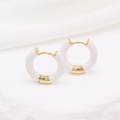 quality New Colorful Enamel Fashion Jewelry Earrings Holiday Style Brass 18K Gold Plated Red and White Enamel Women's Hoop Earring factory