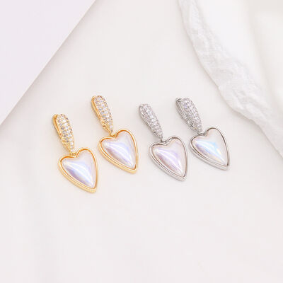 quality 14K Gold Plating Fashion New Design Pearl Heart Shaped Zircon Hoop Earring for Women's Jewelry Earrings factory