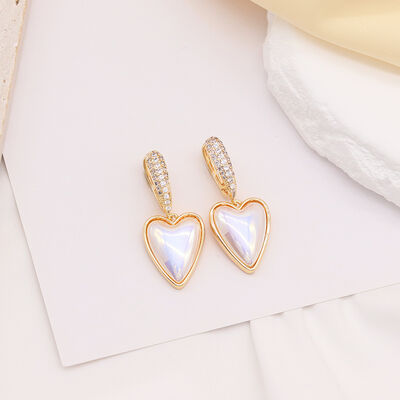 quality 14K Gold Plating Fashion New Design Pearl Heart Shaped Zircon Hoop Earring for Women's Jewelry Earrings factory