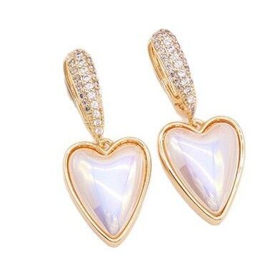quality 14K Gold Plating Fashion New Design Pearl Heart Shaped Zircon Hoop Earring for Women's Jewelry Earrings factory