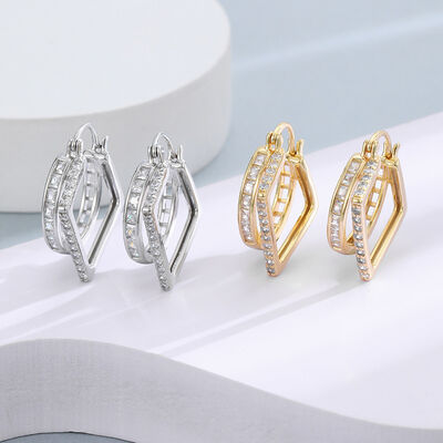 quality Wholesale Brass 14K Gold Sliver Post Zircon Ear Hoop Earring Hot Selling Round Shape White CZ Hoop Earrings for Women Jewelry factory