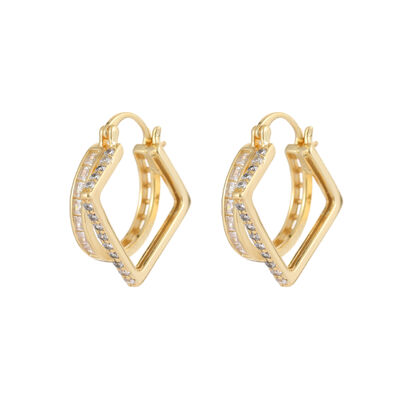 quality Wholesale Brass 14K Gold Sliver Post Zircon Ear Hoop Earring Hot Selling Round Shape White CZ Hoop Earrings for Women Jewelry factory