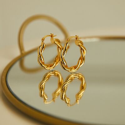 quality Unique Design 14K Gold Plated Big Twisted Round Shape Hoop Earrings factory