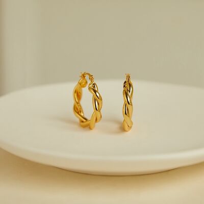 quality Unique Design 14K Gold Plated Big Twisted Round Shape Hoop Earrings factory