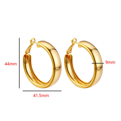 quality Fashion Hip Hop Jewelry Earring Brass 14K Plated Real Gold Exaggerated Large Round Smooth Surface Hoop Earrings factory