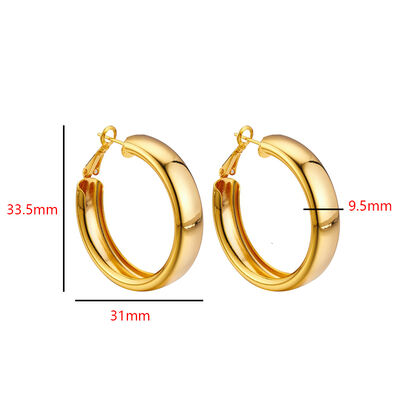 quality Fashion Hip Hop Jewelry Earring Brass 14K Plated Real Gold Exaggerated Large Round Smooth Surface Hoop Earrings factory