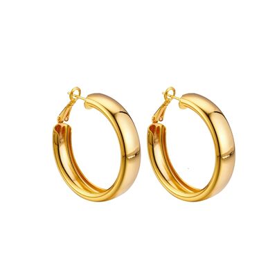 quality Fashion Hip Hop Jewelry Earring Brass 14K Plated Real Gold Exaggerated Large Round Smooth Surface Hoop Earrings factory