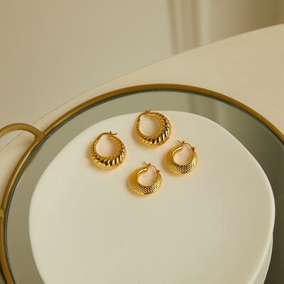 quality New Style 14K Gold Plated Croissant Shape Stainless Steel Hoop Earrings factory