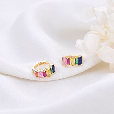 quality Fashion Design Rainbow Jewelry Hoop Earring 14K Gold Plated Multicolor Zircon Women's Earrings factory