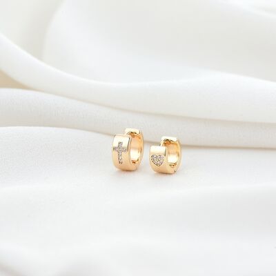 quality Wholesale Fashion 14K Gold Plated Jewelry Hoop Earrings With Round Zircon Cross and Heart Patterns Huggie Earring factory