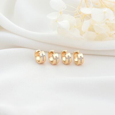 quality Wholesale Fashion 14K Gold Plated Jewelry Hoop Earrings With Round Zircon Cross and Heart Patterns Huggie Earring factory