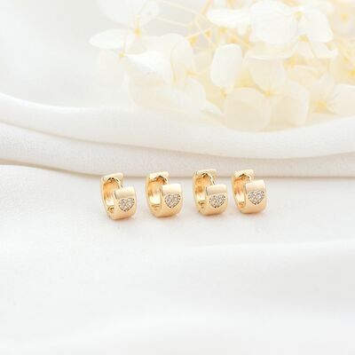 quality Wholesale Fashion 14K Gold Plated Jewelry Hoop Earrings With Round Zircon Cross and Heart Patterns Huggie Earring factory
