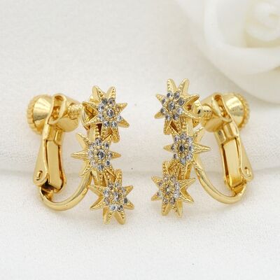 quality Hot Selling Fashion 18K Gold Plated Star Zircon Earring Without Ear Needles Clip Style Women's Earrings factory