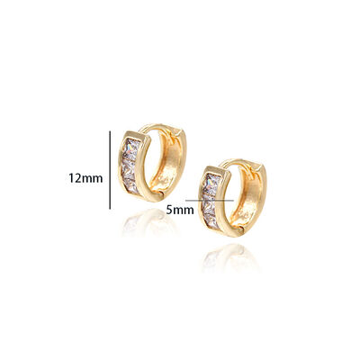 quality Simple Design Inlaid Zircon Round Shape 14K Gold Plated Small Hoop Earrings factory