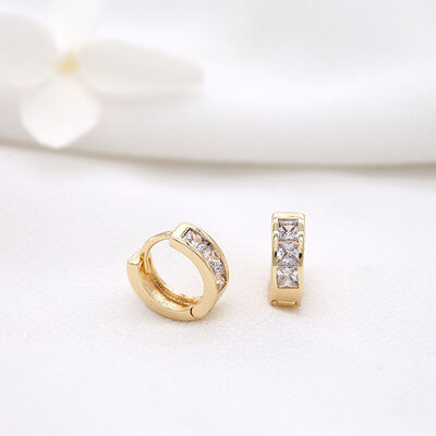 quality Simple Design Inlaid Zircon Round Shape 14K Gold Plated Small Hoop Earrings factory
