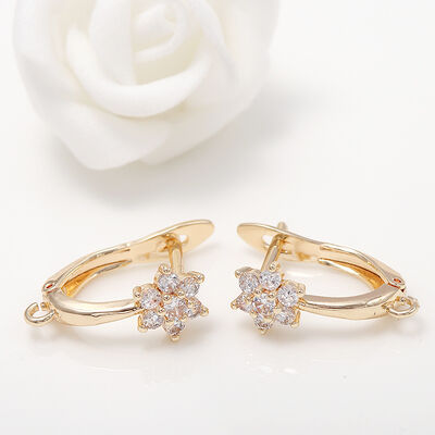 quality Wholesale High Quality Inlaid Exquisite Zircon Hoop Earrings 14K Gold Plated Flower Shape Diy Earring factory