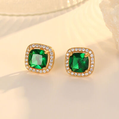 quality Hot Selling 18K Gold Plated Fashion Temperament Sugar Cube Zircon Dubai Earring Silver Post Women's Jewelry Studs Earrings factory